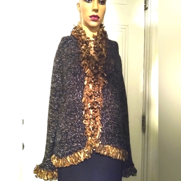 COUTURE HIGHEND KNIT QUALITY THICK WOOL BOUCLE LOOP CARDIGAN JACKET SWEATER M/ L - Picture 8 of 9